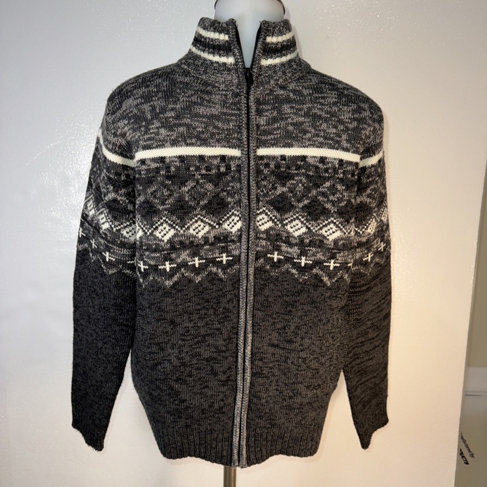 Amongst Others Mens Sweater Jacket S Grey Full Zip Insulated Quilt Lined Casual